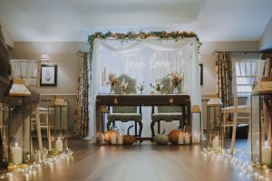 Pumpkin theme wedding autumn Holdsworth House