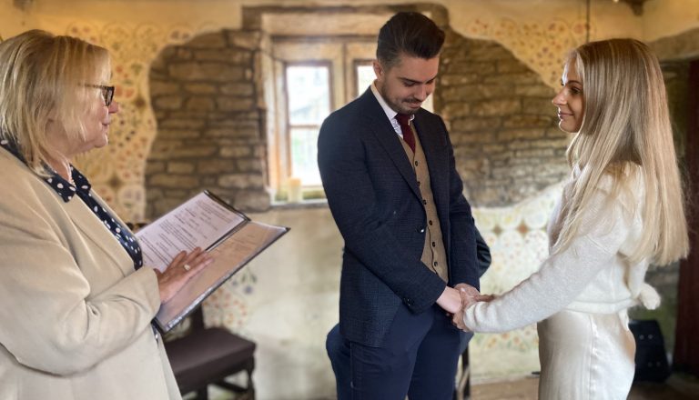 Holdsworth House Hotel intimate wedding ceremony in the Stone Gazebo