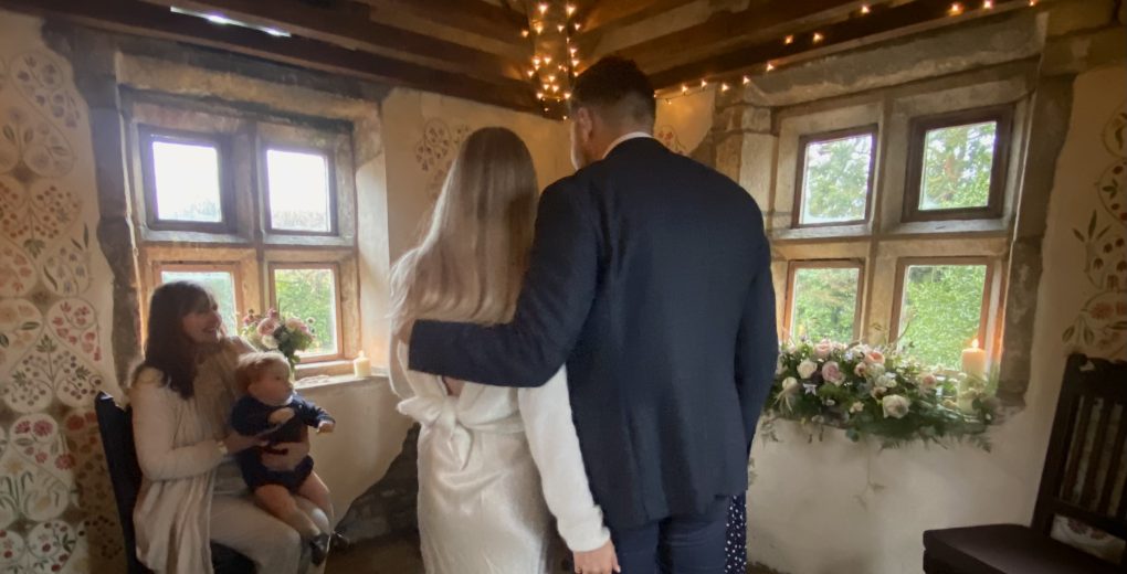 Holdsworth House Hotel wedding venue wedding ceremony taking place in teh Gazebo