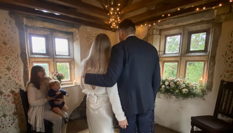 Holdsworth House Hotel wedding venue wedding ceremony taking place in teh Gazebo