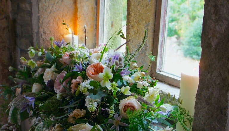 Holdsworth House Hotel wedding venue large flower display