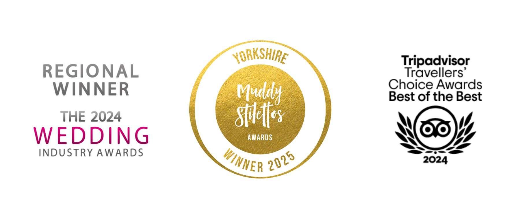Awards won by Holdsworth House: Best Wedding Hotel Yorkshire 2024, Muddy Stilettos Best Hotel Yorkshire 2025, TripAdvisor Travellers’ Choice Best of the Best 2024
