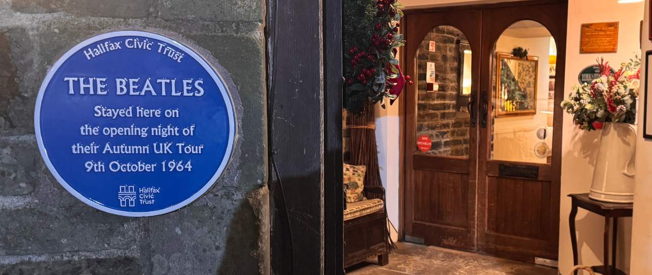 The Beatles plaque at Holdsworth House Hotel in Halifax, West Yorkshire
