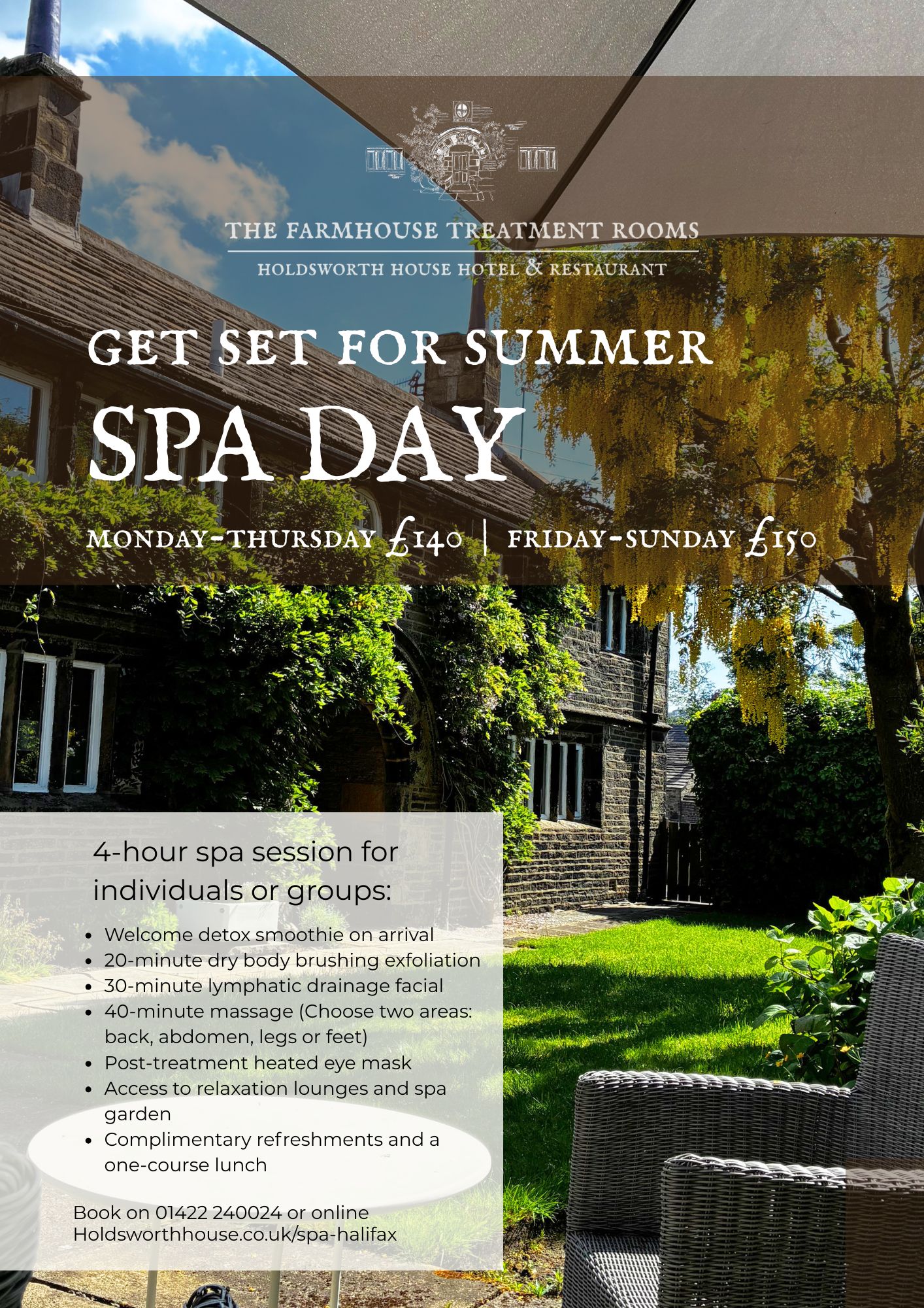 get ready for summer spa day and beauty treatments at Holdsworth house in halifax