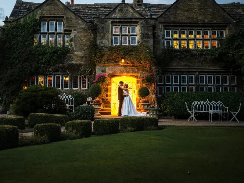 Cosy winter evening reception and first dance at Holdsworth House