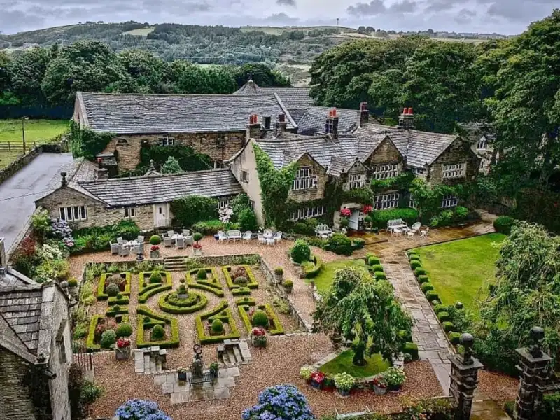 Aerial view of the Holdsworth House estate available for exclusive-use weddings