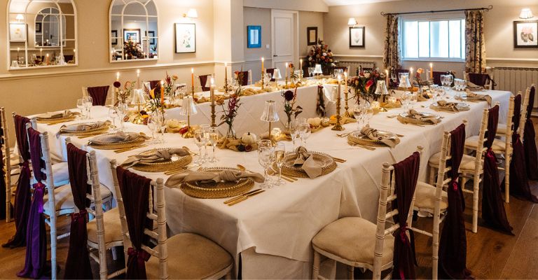 The Abraham Brigg Room at Holdsworth House set for a Christmas party