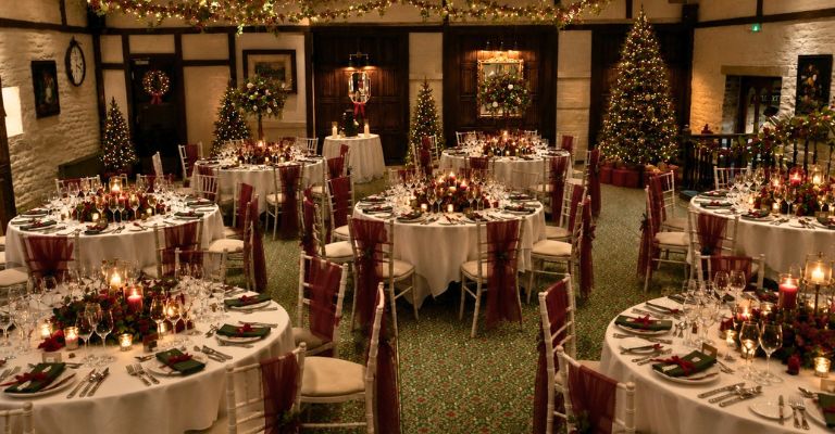 The Stuart Room at Holdsworth House set for a large Christmas party