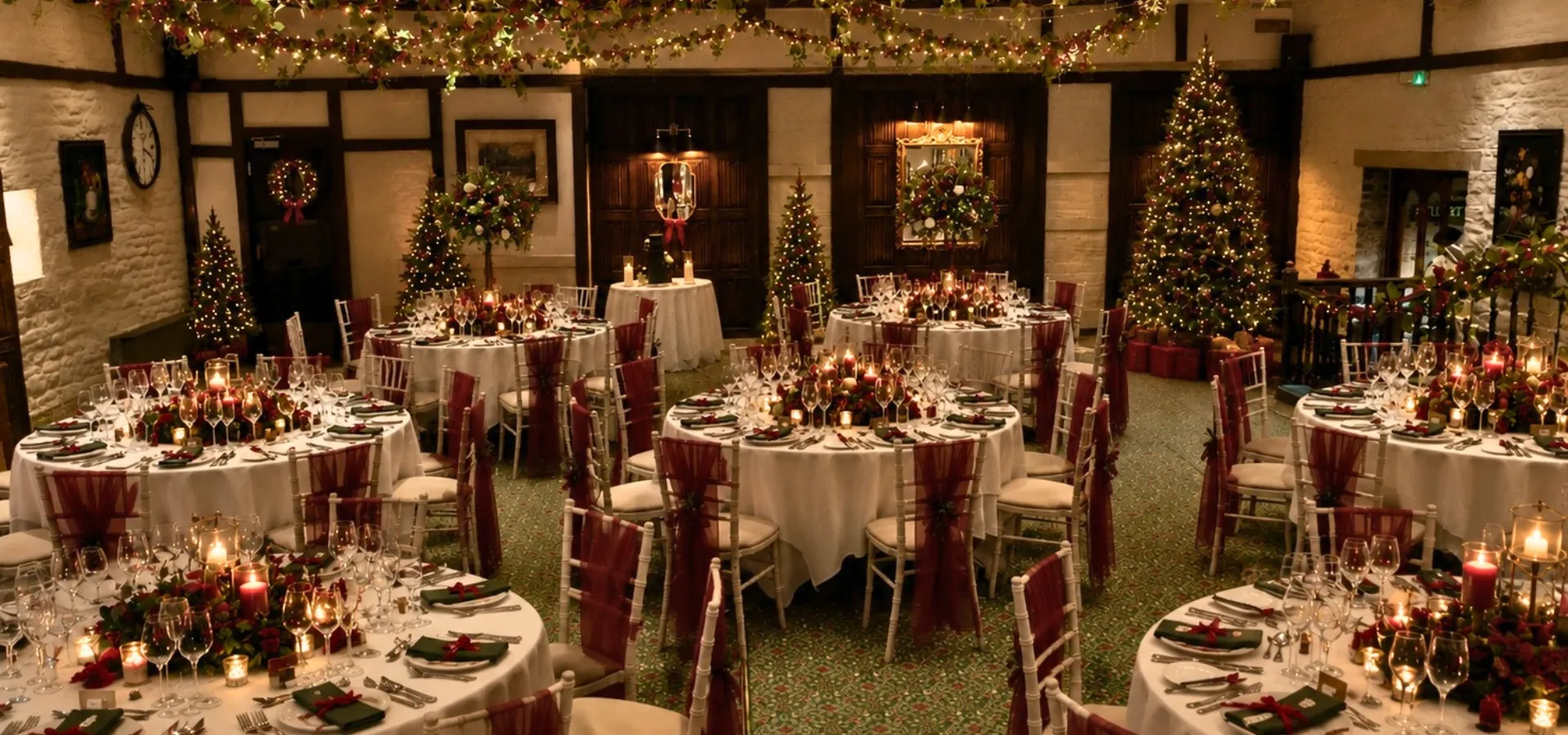Sparkling Christmas party table at Holdsworth House