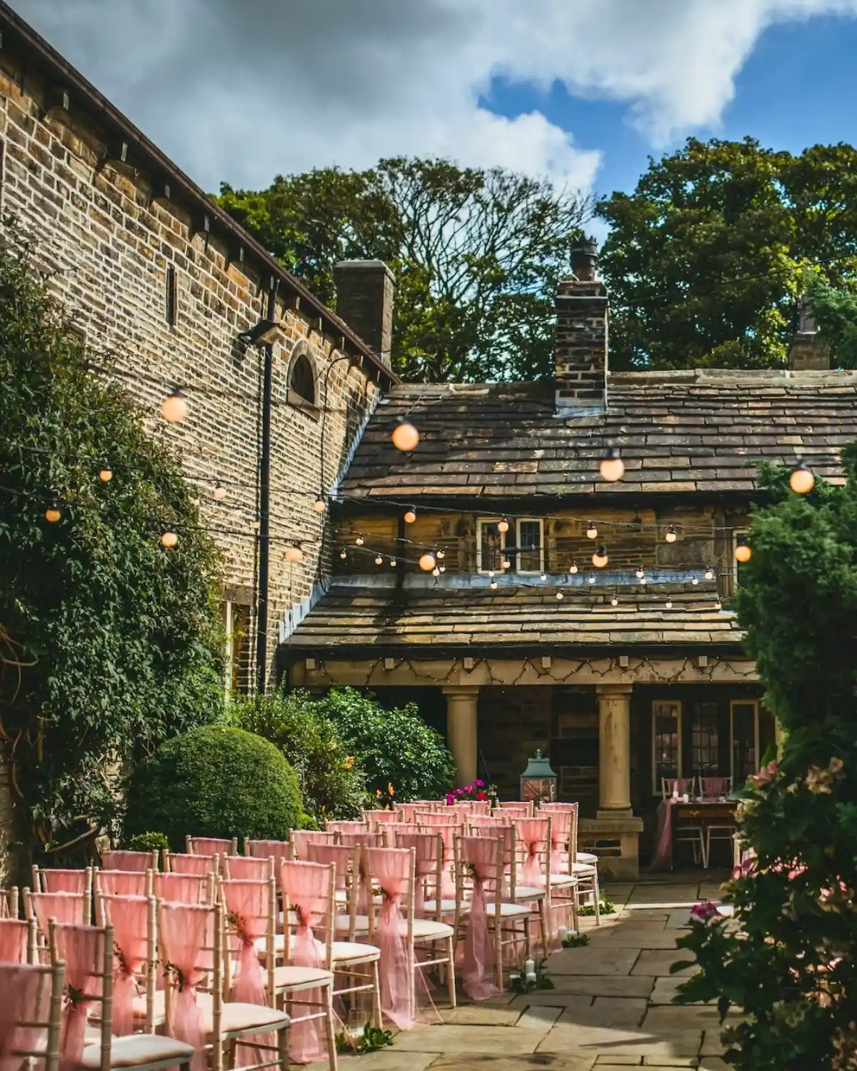 The colonnade at Holdsworth House, set for a wedding