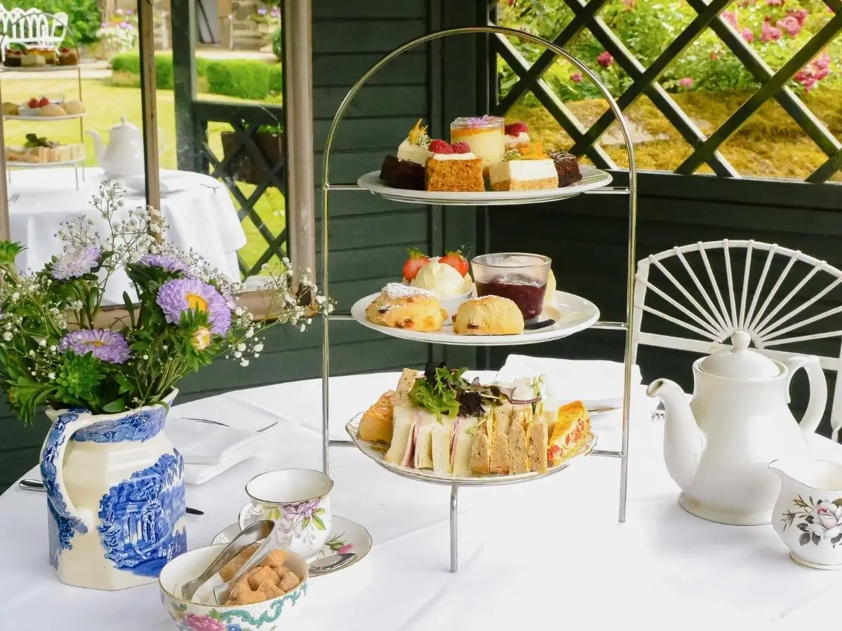 Afternoon tea on the terrace at Holdsworth House, Halifax