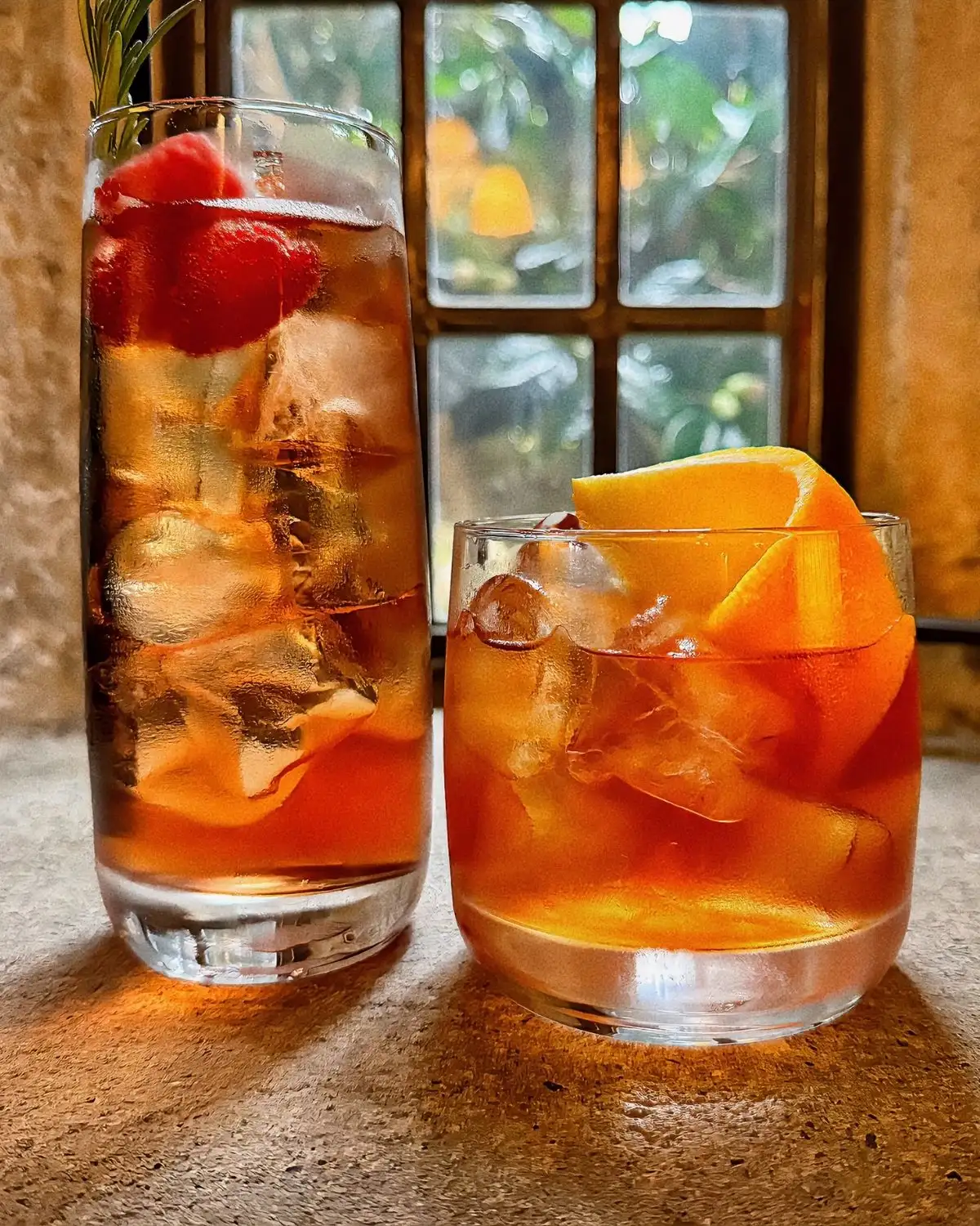 Two cocktails in the Long Bar at Holdsworth House