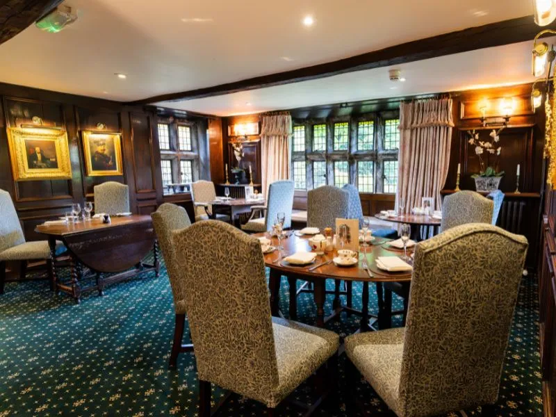 The panelled dining room at Holdsworth House, Halifax